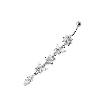 Navelpiercing - fjärilar och blommor med kristaller