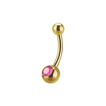 Navelpiercing - baby banana barbell  (4x6 mm) 18k guld - rosa kristall
