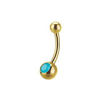 Navelpiercing - baby banana barbell  (4x6 mm) 18k guld - blå kristall