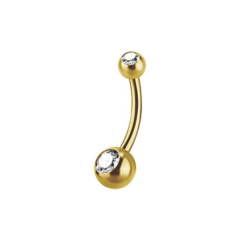 Navelpiercing - (4x6 mm) 18k guld -  dubbla vita kristaller