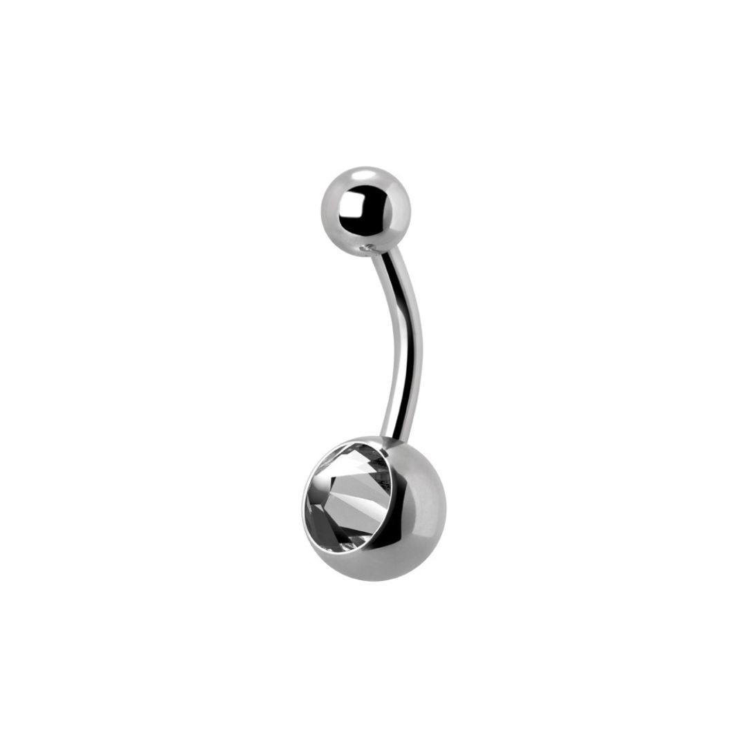 Navelpiercing - baby banana barbell  (4x6 mm) - vit kristall