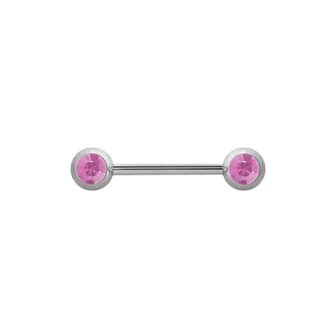 Barbell - nipplepiercing - 4 mm ljusrosa kristaller - stål