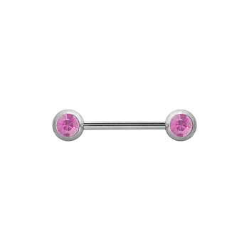 Barbell - nipplepiercing - 4 mm ljusrosa kristaller - stål