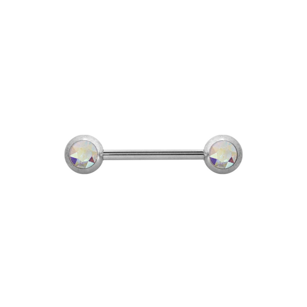 Barbell - nipplepiercing - 4 mm regnbågsskimrande kristaller - stål