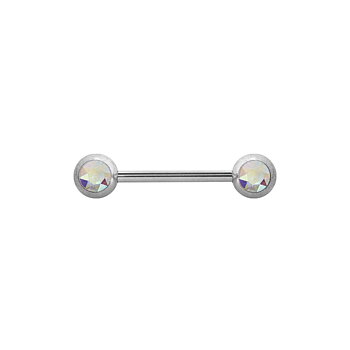 Barbell - nipplepiercing - 4 mm regnbågsskimrande kristaller - stål