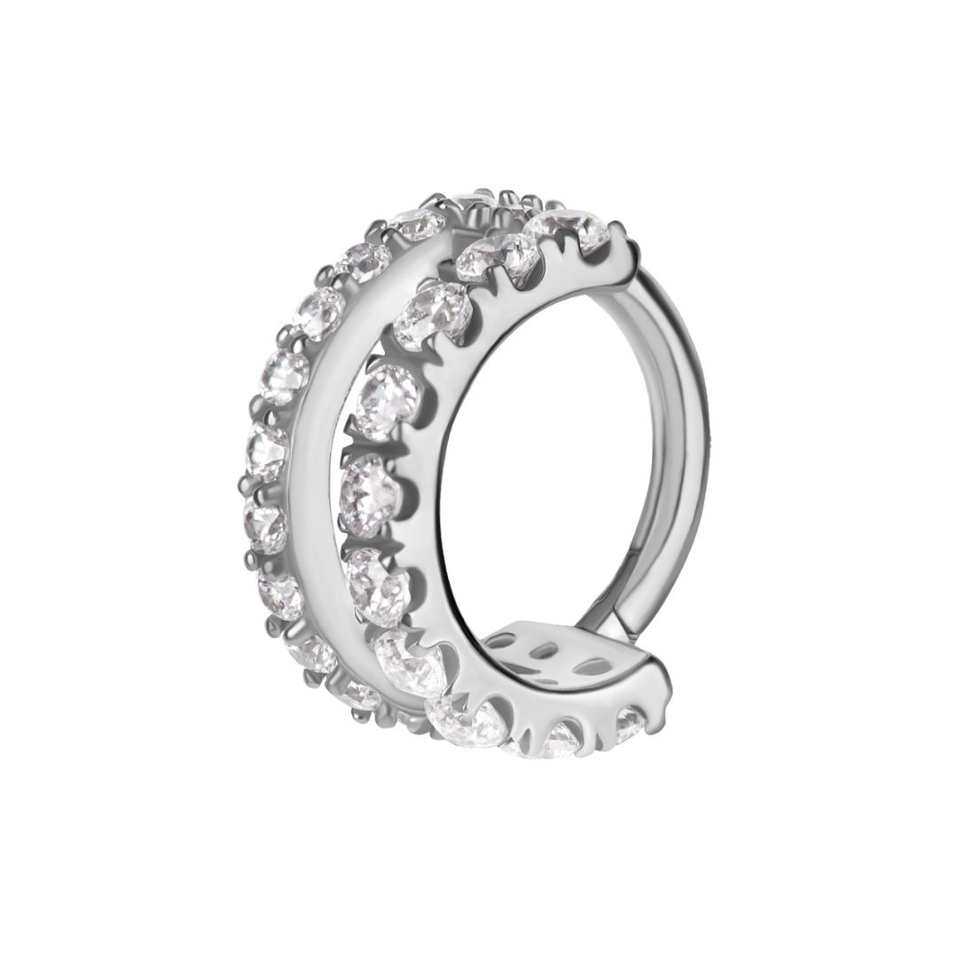 Clicker ring dubbelradig - vita kristaller - kirurgstål - 3