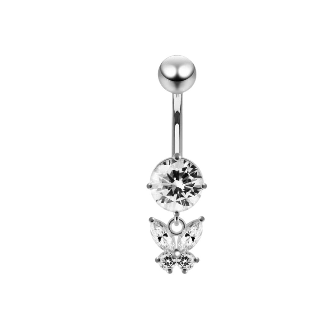 Navelpiercing - kristall med fjärilhänge