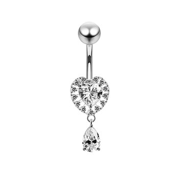 Navelpiercing - glittrigt hjärta med hänge