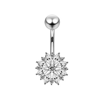 Navelpiercing - stor glittrig blomma