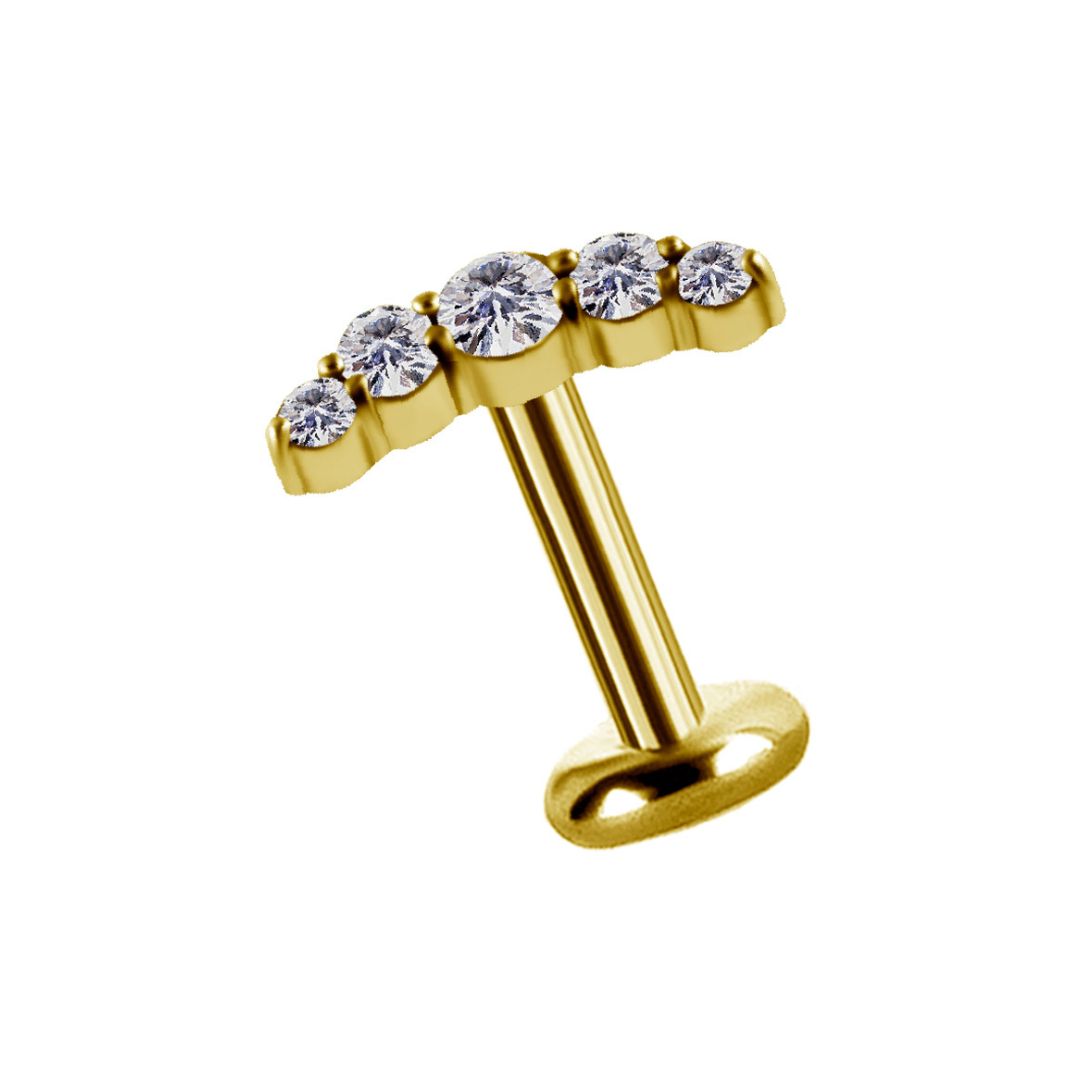 Topp till invändigt gängad labret - 5 kristaller - 18K guld PVD - 2