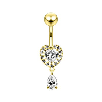 Navelpiercing - hjärta med hänge - stål - 18K guld PVD