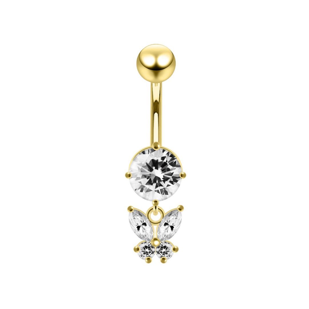 Navelpiercing - kristall och fjäril - 18K guld PVD