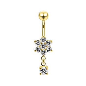 Navelpiercing - blomma med kristallhänge - 18K guld PVD