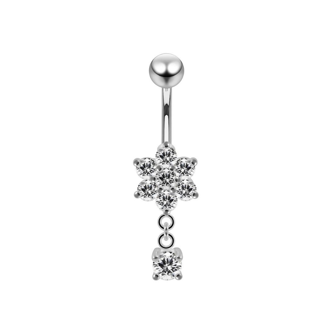 Navelpiercing - glittrig blomma med kristallhänge
