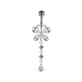 Navelpiercing - glittrig fjäril med kristaller