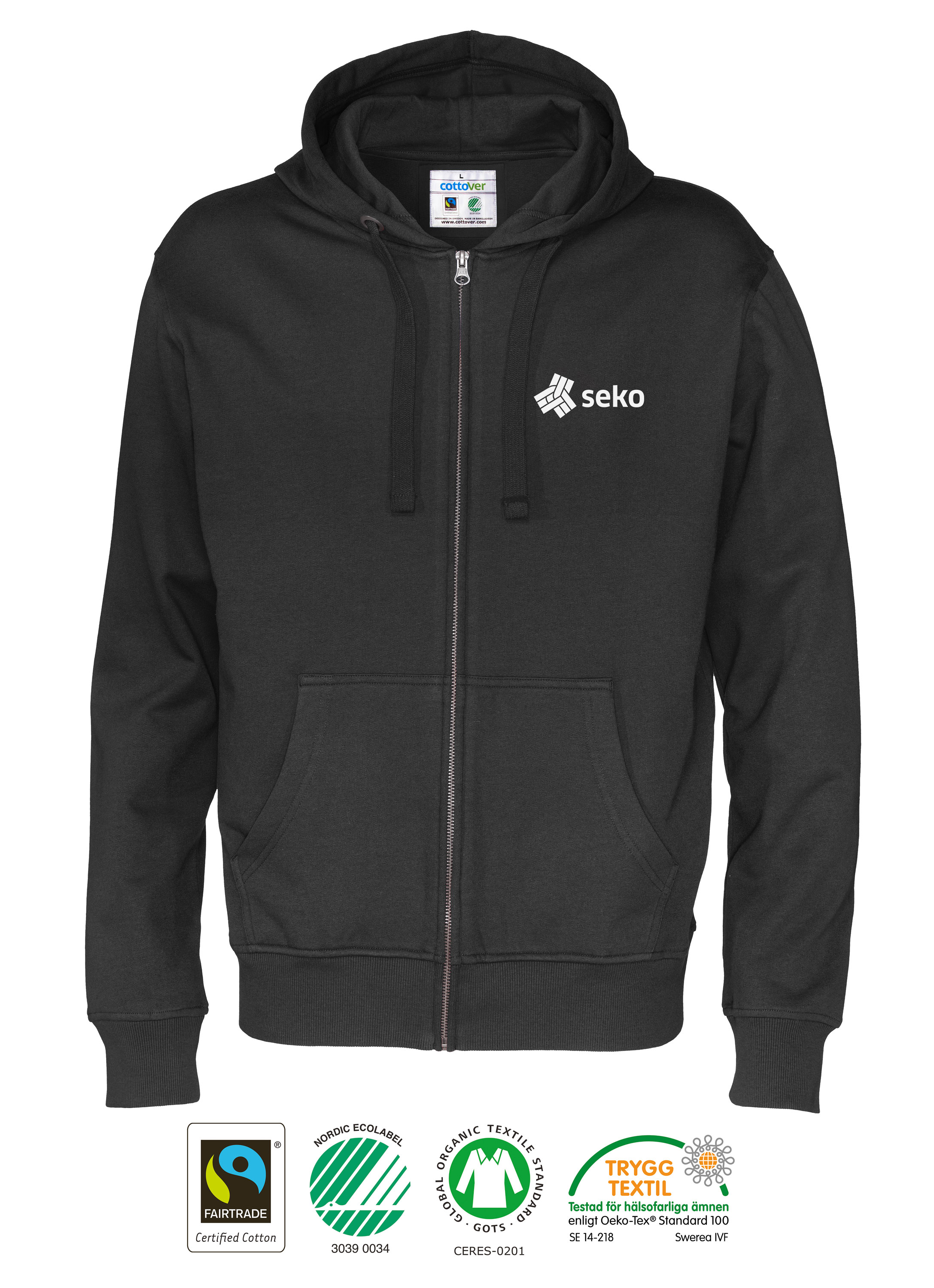 Hoodtröja Full zip CottoVer - Herr - Svart
