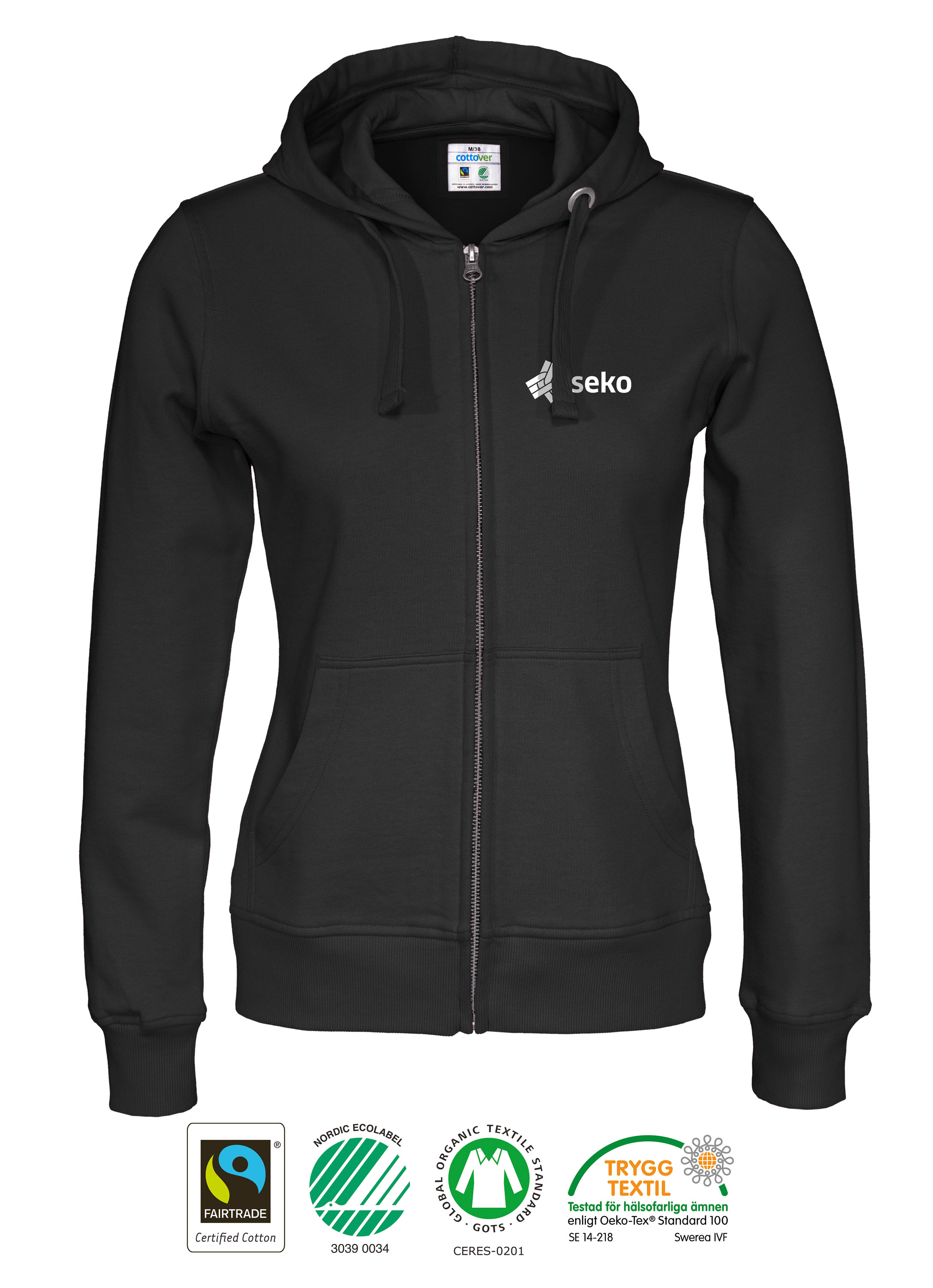 Hoodtröja Full zip CottoVer - Dam - Svart
