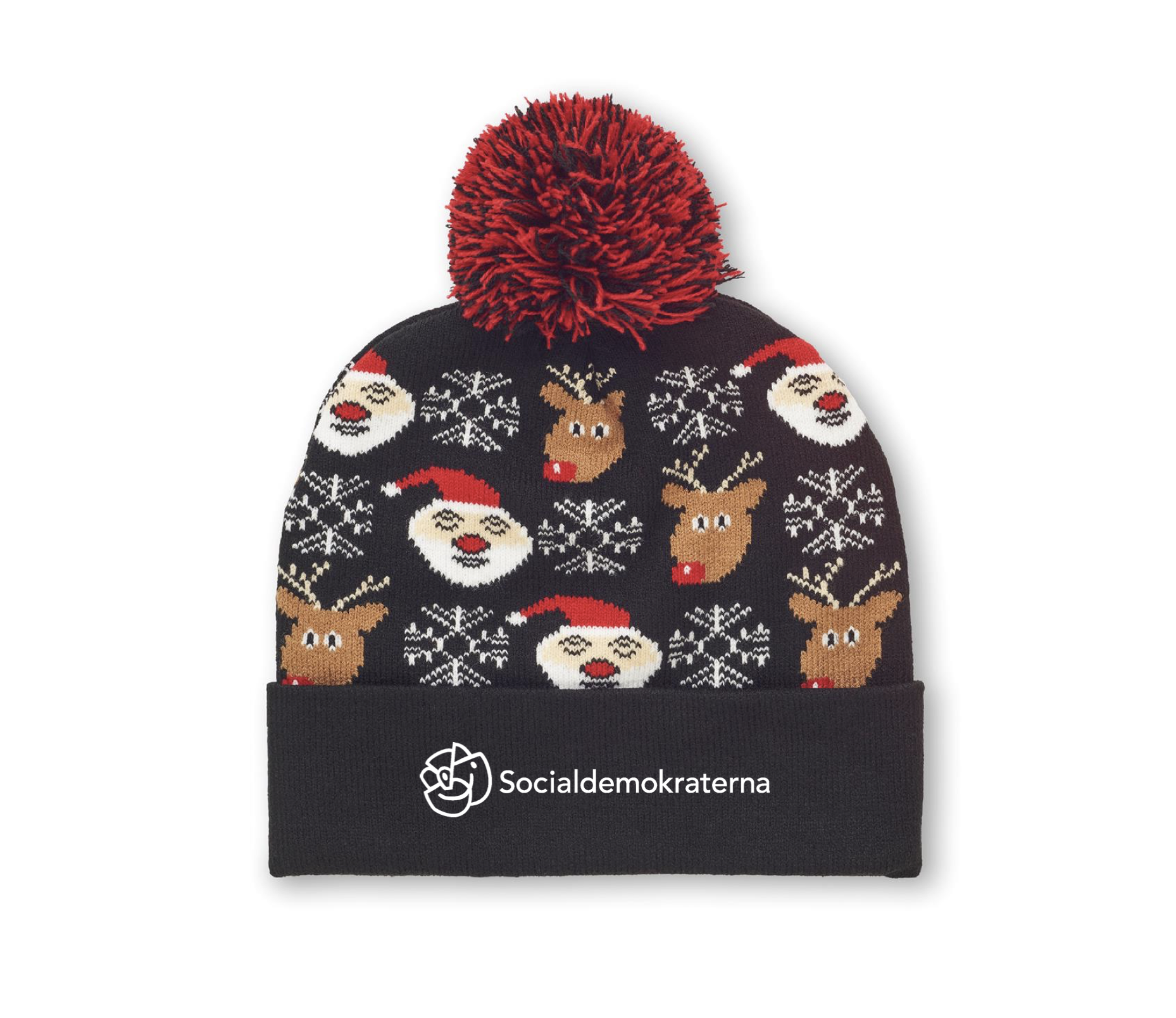 Stickad mössa med julmotiv