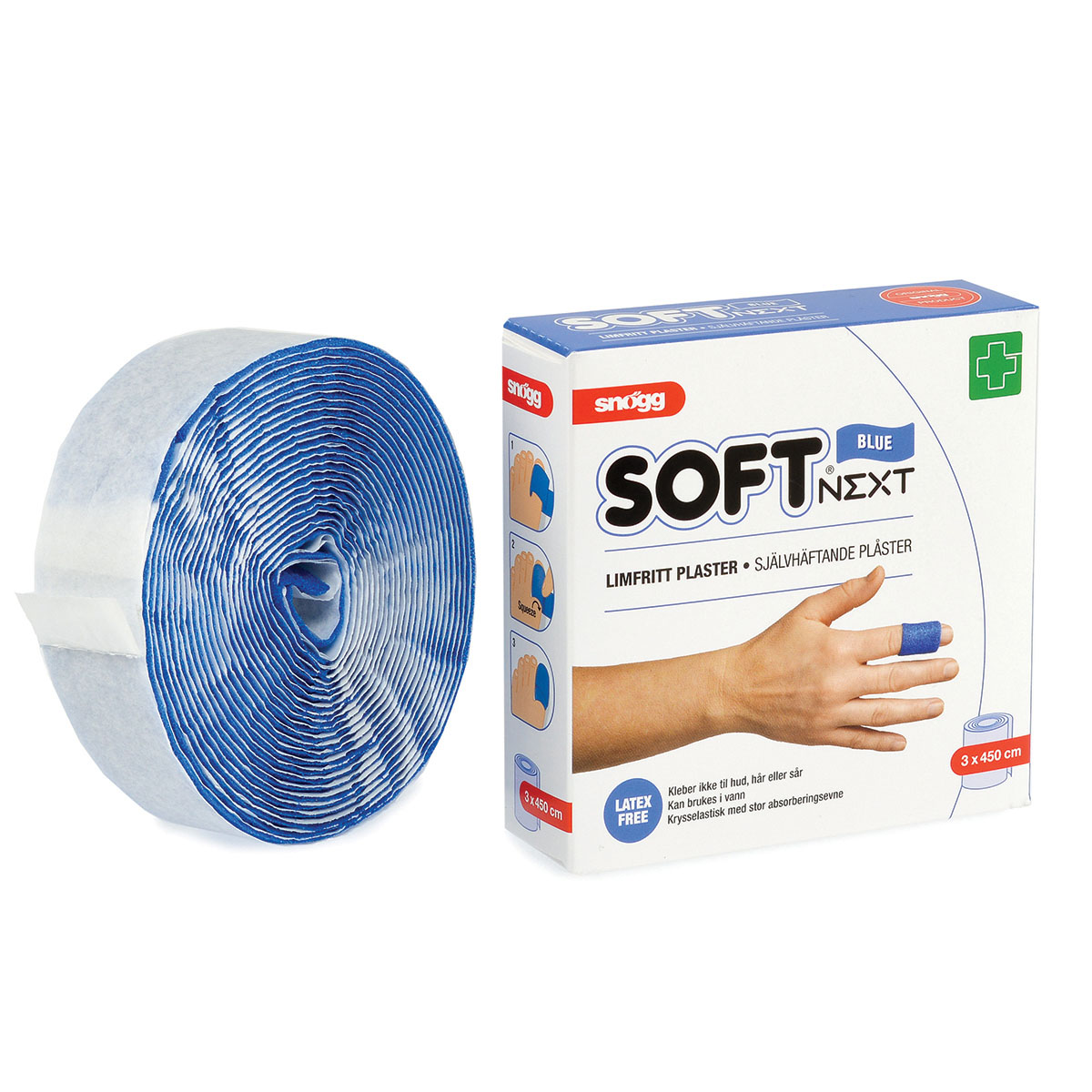 Soft NEXT 3 cm x 4,5 m, blå Limfritt plaster, 11,5 x 11,7 x 3,5cm, Vekt 39g - 2