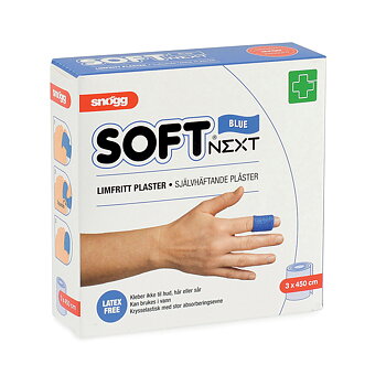 Soft NEXT 3 cm x 4,5 m, blå Limfritt plaster, 11,5 x 11,7 x 3,5cm, Vekt 39g