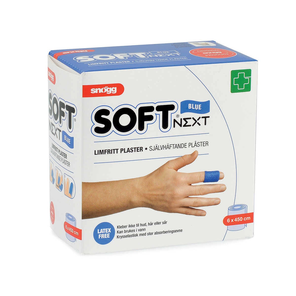 Soft NEXT 6cm x 4,5m, blå Limfritt plaster, 11,5 x 11,7 x 6,5cm, Vekt 60g