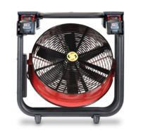 Batteridrevet Vifte, SuperVac  V16-BL-SP, Lukket ramme design. Driftet med 18V Milwaukee batterier eller 230 VAC. En meget Støysvak vifte, ca. 75 db ved maks belastning, Maks driftstid ved full ytelse 50 min. Ytelse 15,514 cmh "AMCA 240 Certified" - 4