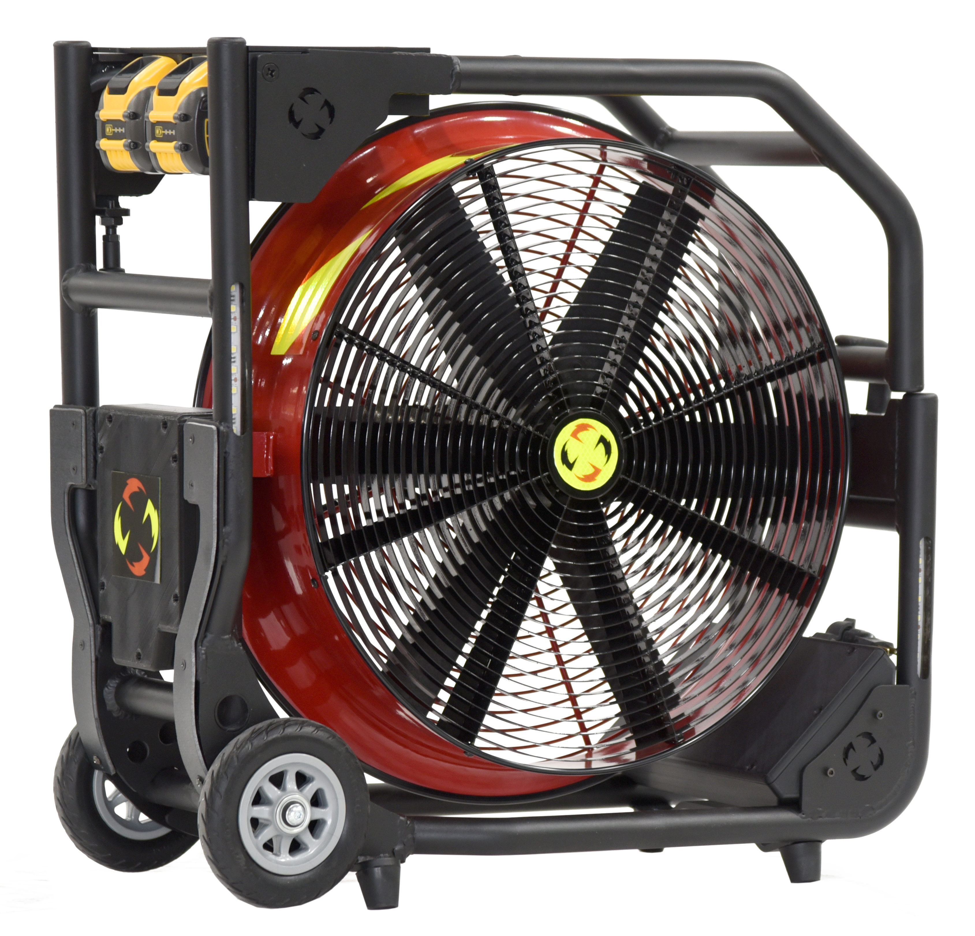 Batteridrevet Vifte, Super Vac V20-BD, Driftet med 2 x 20V DeWALT batterier eller 230 VAC. En meget Støysvak vifte, ca. 74 db ved maks belastning. Maks driftstid ved full ytelse 40 min. Ytelse 22,087 cmh "AMCA 240 Certified, Pending" - 2