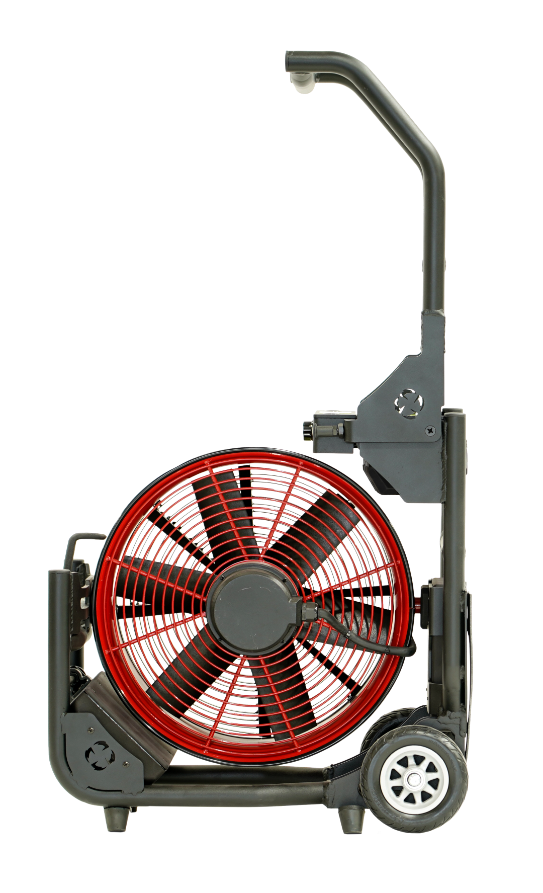 Batteridrevet Vifte, SuperVac  V16-BW-SP-WL, Nytt ramme design, med hjul og transporthåndtak. Driftet med M28V Milwaukee batterier eller 230 VAC. En meget Støysvak vifte, ca. 75 db ved maks belastning, Maks driftstid ved full ytelse 52 min. Ytelse 13,735 cmh - 9