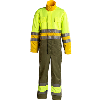 Brannbekledning, Skogbrann / Redningskjeledress.  VFT, med høy synlighet godkjenning, brannhemmende, tre-farget.