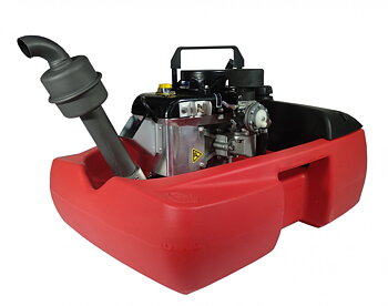 Brannpumpe, Flytepumpe Høytrykk-GEYSER, Maks kapasitet 480 l/min driftet med PH 2-takts  8 HK motor. Manuell start eller elektrisk via powerbank.