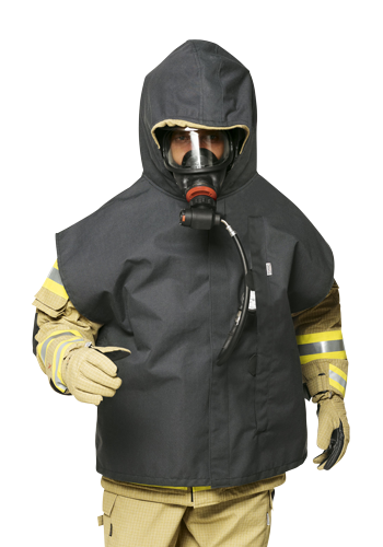 Poncho, beskyttelses kappe fra TEXPORT for bruk i øvelser i bl.a Containere. Beskytter utstyret mot "Flash over" situasjoner. Produsert i PBI / Kevlar - 2