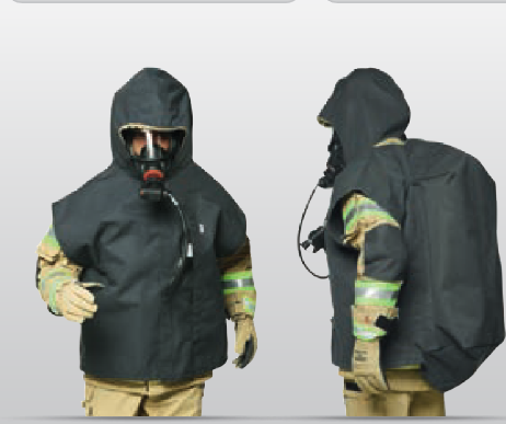 Poncho, beskyttelses kappe fra TEXPORT for bruk i øvelser i bl.a Containere. Beskytter utstyret mot "Flash over" situasjoner. Produsert i PBI / Kevlar