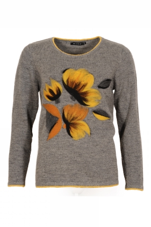 Grå ull Jumper med Flower MICHA