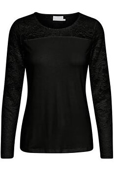 Lacy Roundneck Blouse Svart, KAFFE NOOS