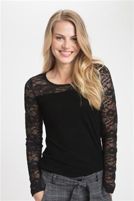 Lacy Roundneck Blouse Svart, KAFFE NOOS