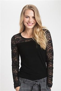 Lacy Roundneck Blouse Svart, KAFFE NOOS