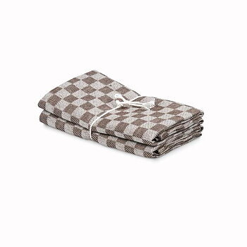 Handduk Schack brun-vit 2-pack 50x70cm lin/bomull Axlings Linné