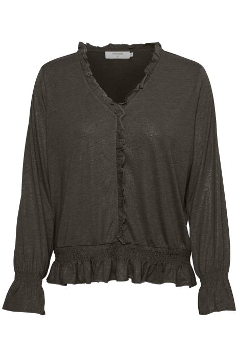 NavieCR LS T-shirt med volang Carafe Melange CREAM