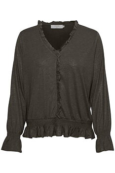 NavieCR LS T-shirt med volang Carafe Melange CREAM