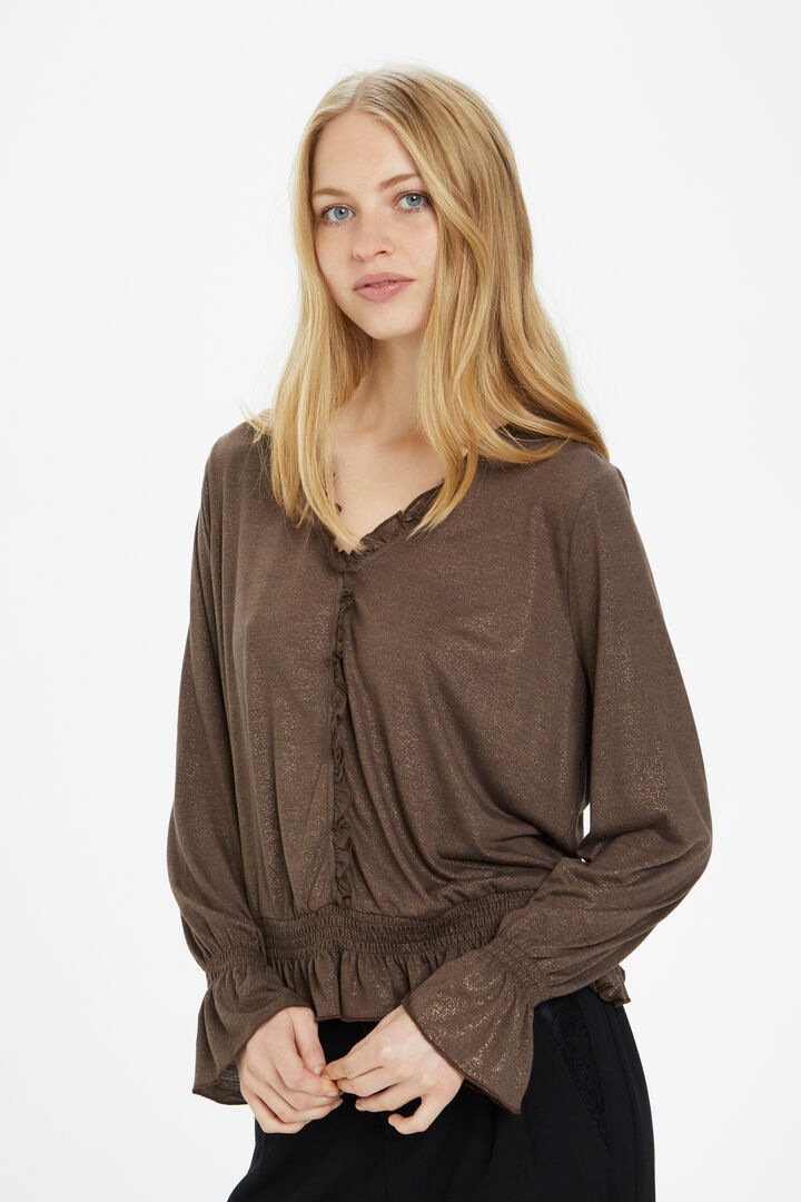 NavieCR LS T-shirt med volang Carafe Melange CREAM - 4