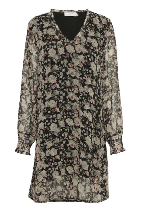 CRPolina Short Dress Black Flower CREAM