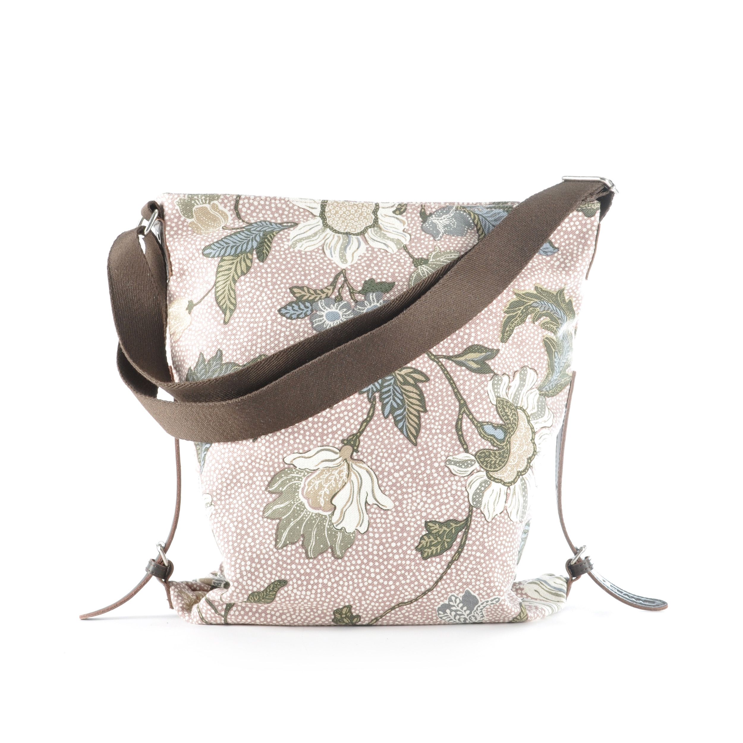 SHOULDER BAG DUSTY PINK FLOWER LINEN