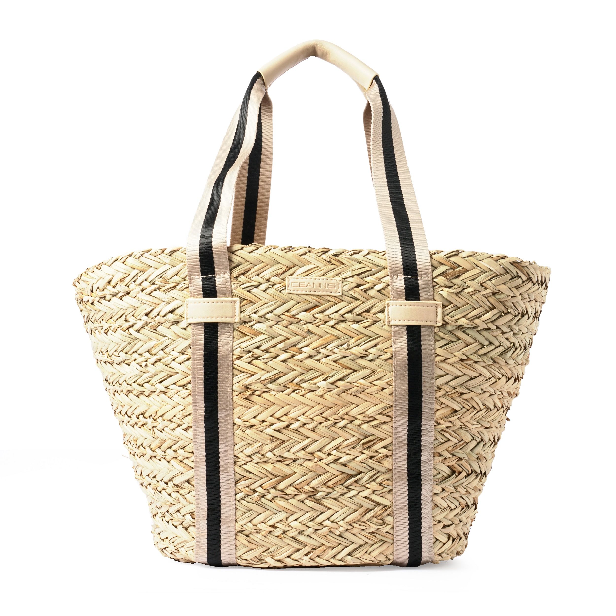 STRAW SHOPPER SAND - PINK STRIPE CEANNIS