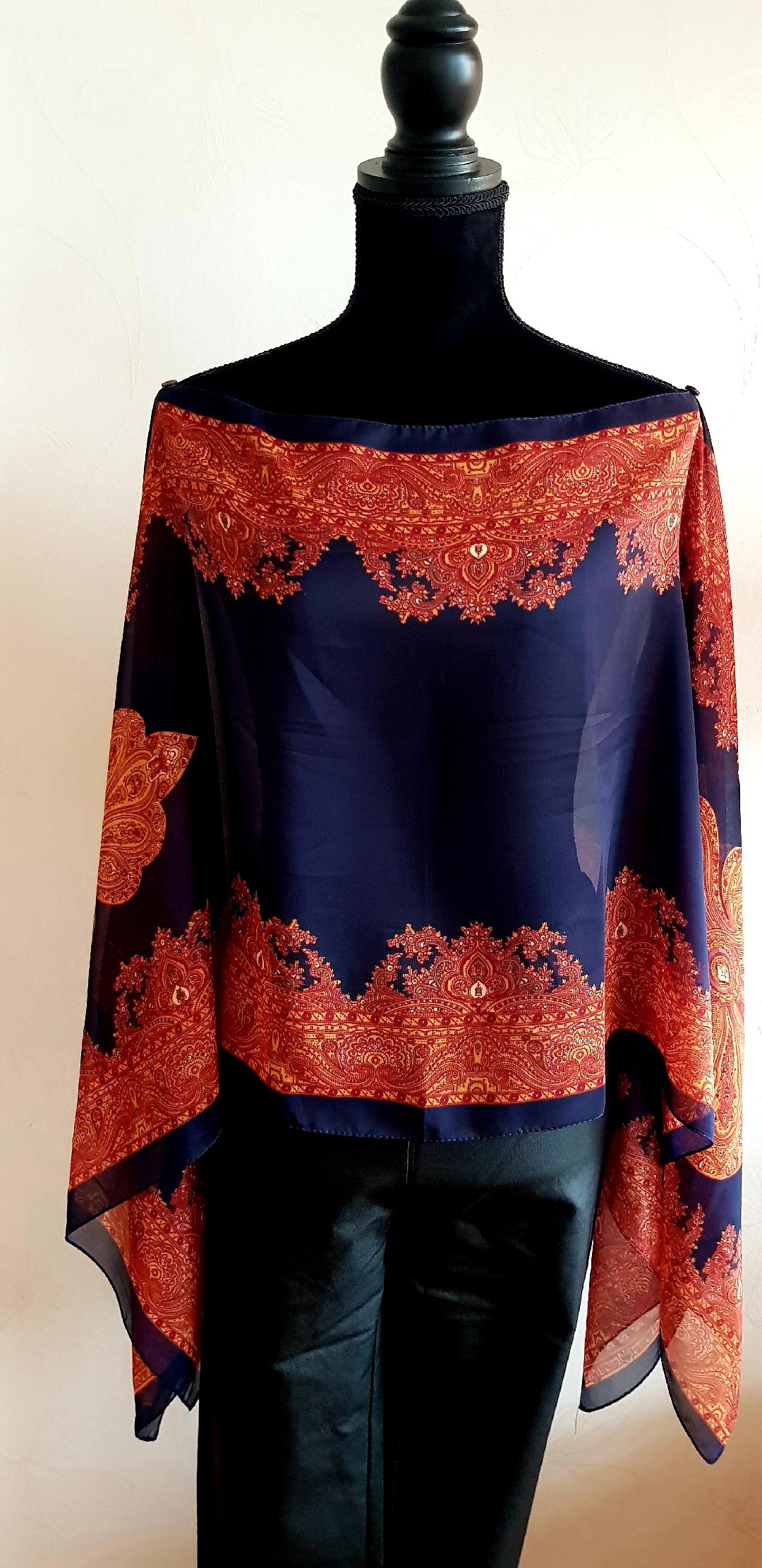 Poncho Blouse Marin/Rost Modes Stockholm