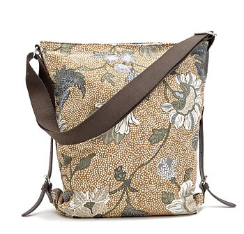 SHOULDER BAG CAMEL FLOWER LINEN