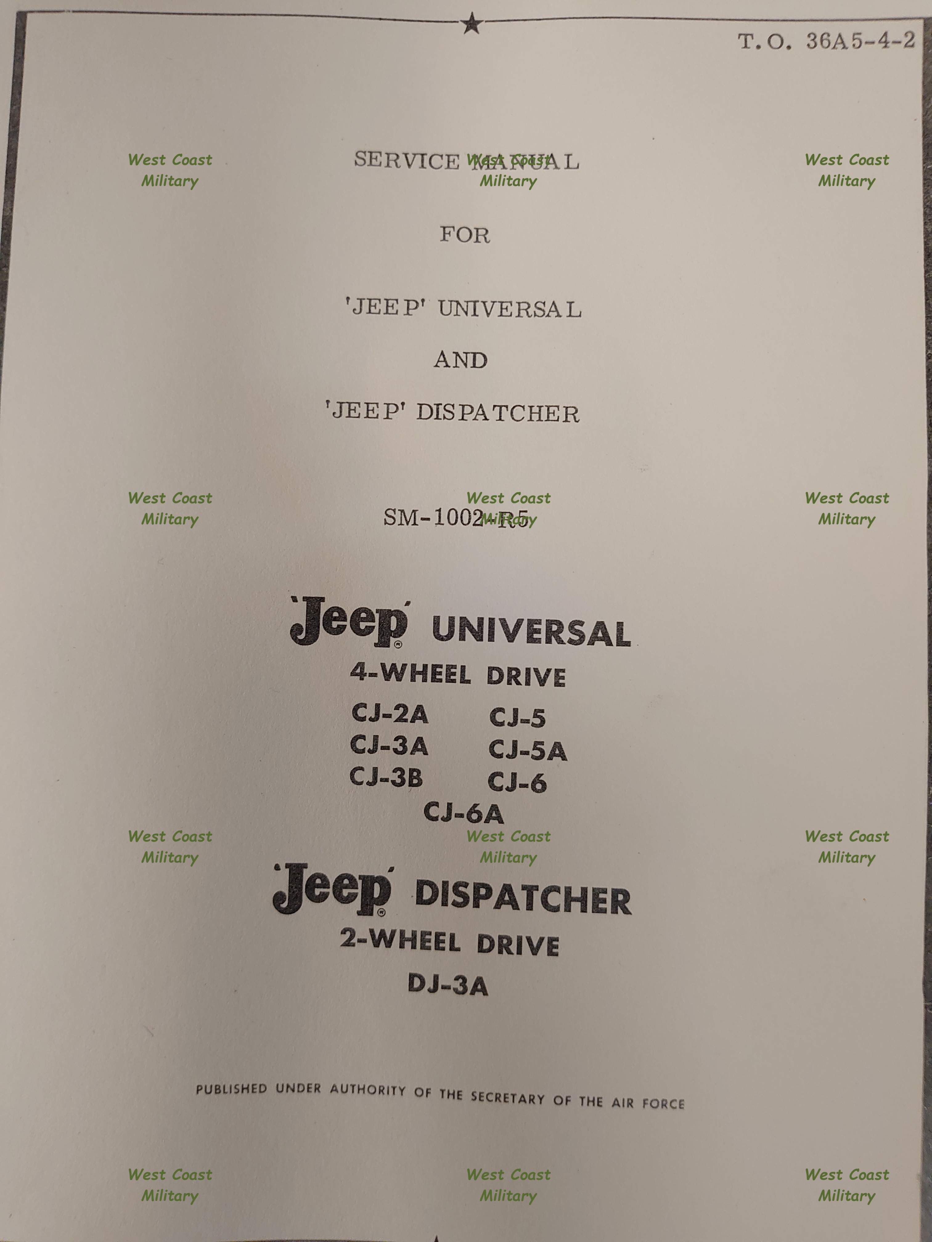 Jeep Service (Shop) Manual, Early CJ models, CJ-2A, 3A, 3B, Early -5, Early -6 and DJ-3A
