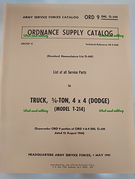 Komplett reservdels bok för Dodge 3/4 Ton Truck (T-214). May 1, 1945 Edition