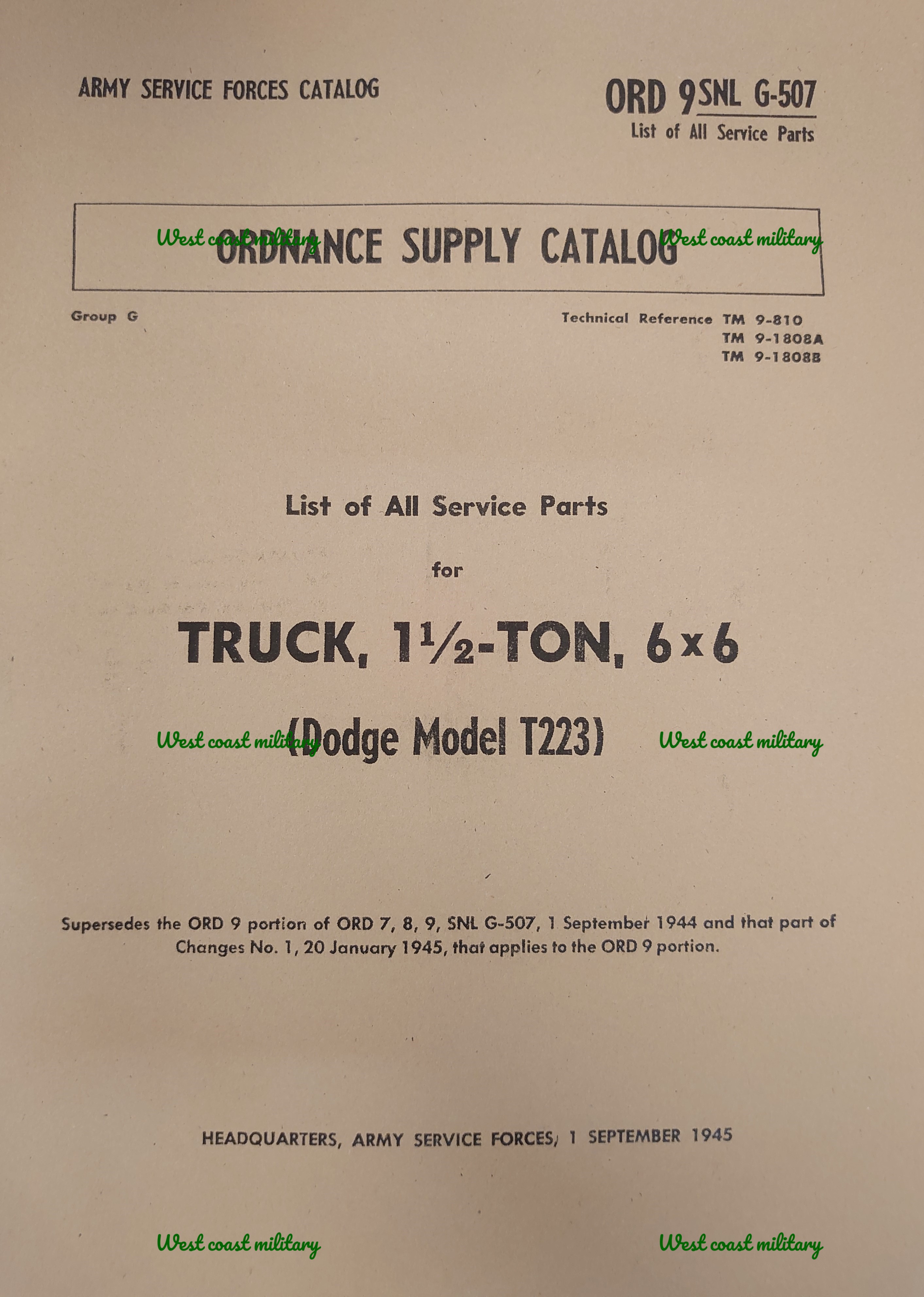 Reservdels Manual Dodge 6x6 1 1/2 Ton Truck