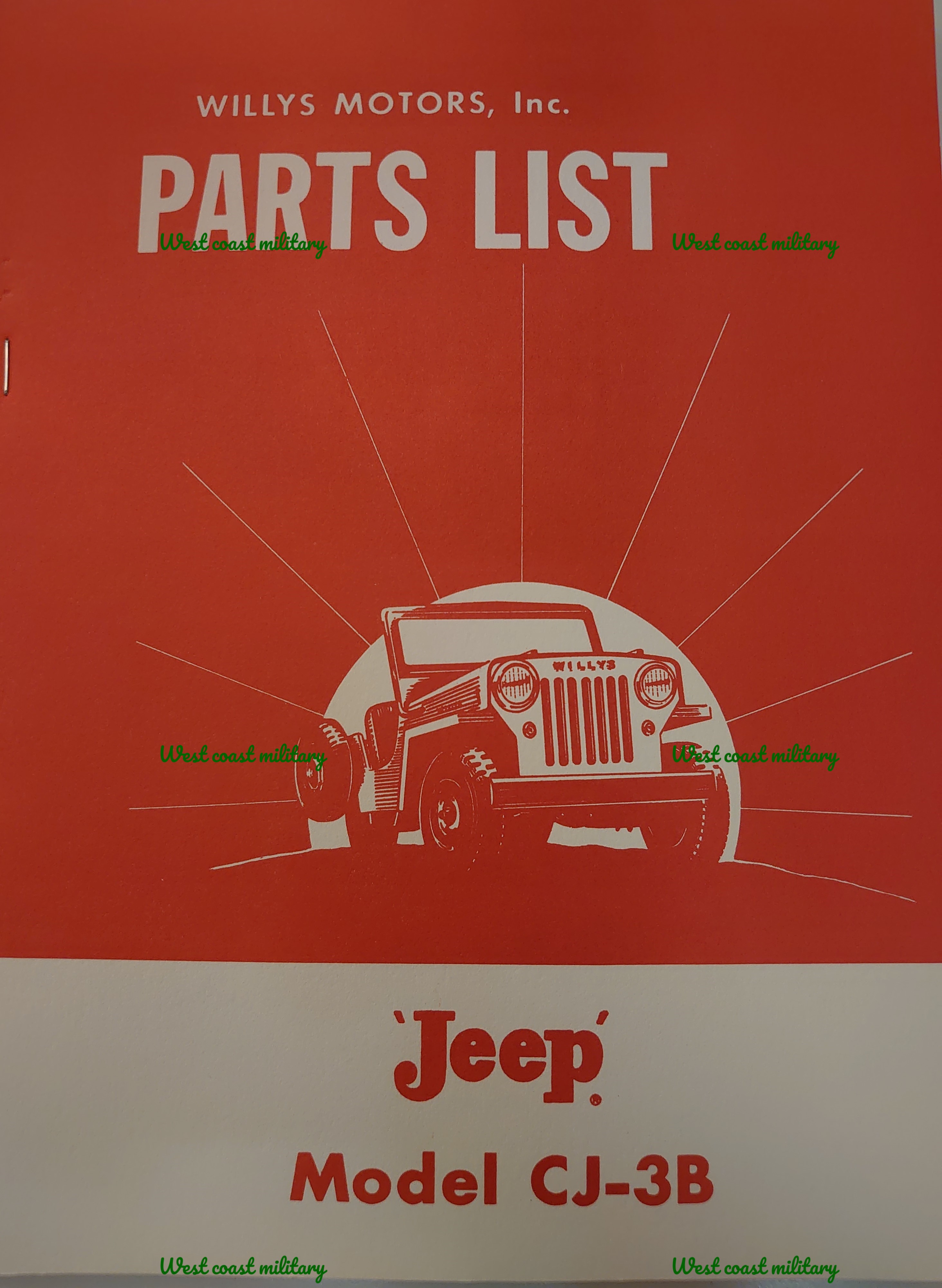  Factory Willys-Overland Parts Manual, Jeep CJ-3B