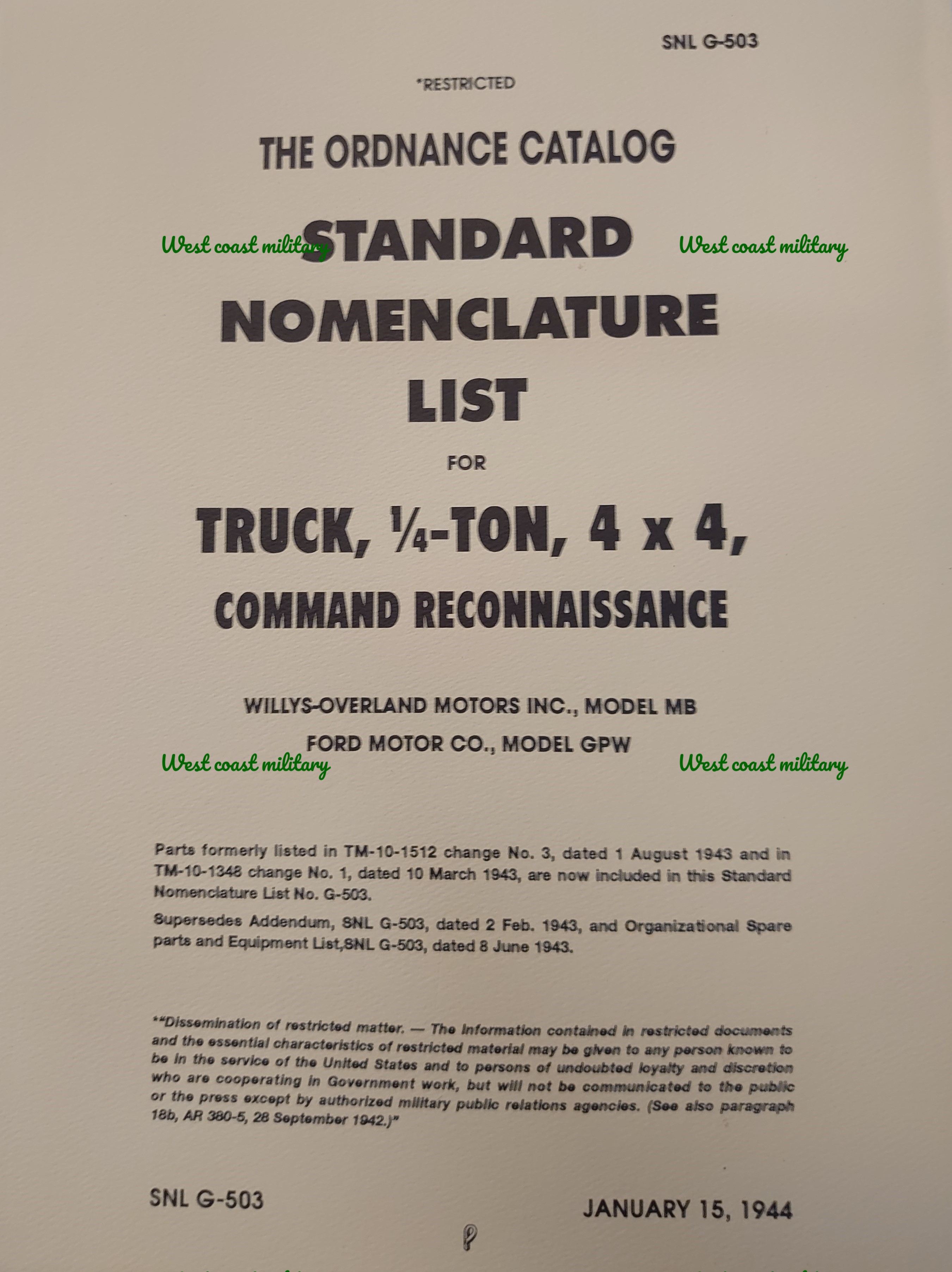 Illustrated Parts for Willys MB & Ford GPW (1944)
